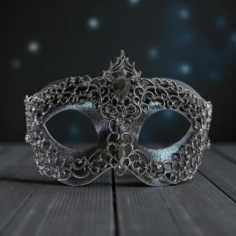 Mens masquerade mask, Black metal mask, Venetian mask, Prom mask, 2 in 1 mask